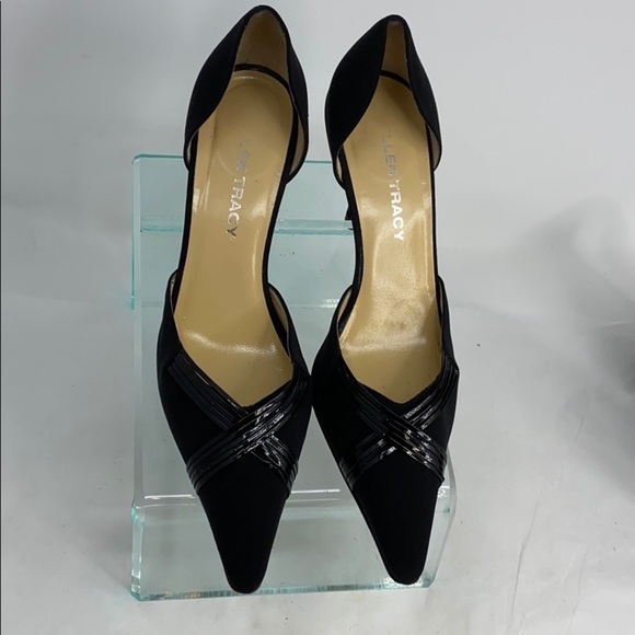 Ellen Tracy 8B Crepe Patent Leather D’Orsay Heels - Picture 7 of 10